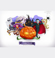 happy halloween pumpkin spider cat witch vampire vector image