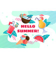hello summer banner with ice cream and drinks vector image