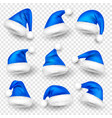 various santa claus hats with fur new year blue vector image vector image