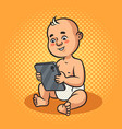 infant with tablet in his hands pop art vector image vector image