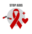 aids awareness red heart ribbon on white vector image