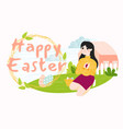 happy easter greeting card template young girl vector image vector image