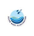 ocean sea wave with seagull for nautical surf vector image vector image