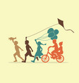 group of children running friendship graphic vector image