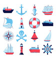 marine collection of ship icons in flat style vector image vector image