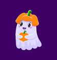 cartoon cute halloween kawaii ghost with pumpkin vector image vector image