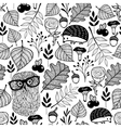 seamless pattern with forest plants and animals vector image