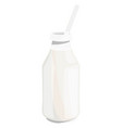 white glass bottle with straw cartoon milk icon vector image