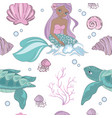 sea wave mermaid princess seamless pattern vector image