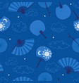 seamless pattern with hand fans in blue colors vector image vector image