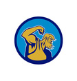 neptune poseidon flexing muscle circle retro vector image