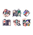 travel suitcases set luggage hand baggage vector image