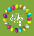 easter wreath with 3d colorful eggs and lettering vector image
