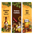 beer with snacks banner for pub brewery design vector image