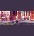 city street with police station car and houses vector image