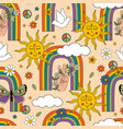 retro seamless pattern with sun rainbows vector image vector image