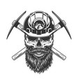 bearded and mustached miner skull vector image