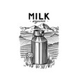 milk can label jug and glass against the backdrop vector image vector image