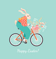 easter greeting card with a cute cartoon rabbit vector image