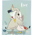 vedding couple of farm birds vector image vector image