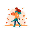 woman walking with umbrella and pumpkin autumn vector image