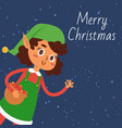 christmas elf girl cartoon vector image