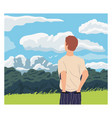 people looking forward man admiring mountain vector image