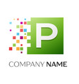 letter p symbol in the colorful square vector image