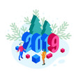 isometric 2019 christmas or new year background vector image vector image