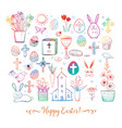 set of colored easter doodles on white background vector image