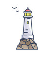 tall beacon with light on rock and small birds vector image