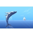 jump humpback big huge whale near small boat ship vector image