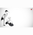 crane and lotus flowers traditional oriental ink vector image vector image
