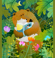 mother bear reading book to cub baby in forest vector image vector image