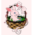 pink easter bunny sitting in a wicker basket vector image