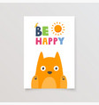 template postcard with cute fox and lettering vector image vector image