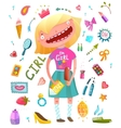 girlish clip art collection with teenager girl vector image