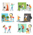 photo studio set photographers taking pictures vector image