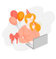 online birthday party lonly cartoon girl vector image vector image