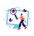programmer cartoon character with magnifier vector image vector image