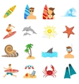 surfing icons flat set vector image