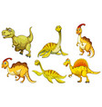 set of yellow dinosaur cartoon character vector image