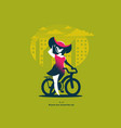 a girl in hat walks next to bicycle vector image vector image