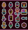 happy easter neon stickers vector image