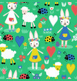 cute easter pattern with bunnies sheep ladybugs vector image vector image