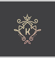 luxury linear shield with floral monogram letter vector image vector image
