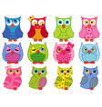 set of twelve colourful cartoon owls vector image