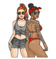 cool multiracial girls label colorful vector image vector image