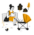 drawing character a novice mother is reading vector image vector image