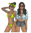 beautiful latino girls colorful label vector image